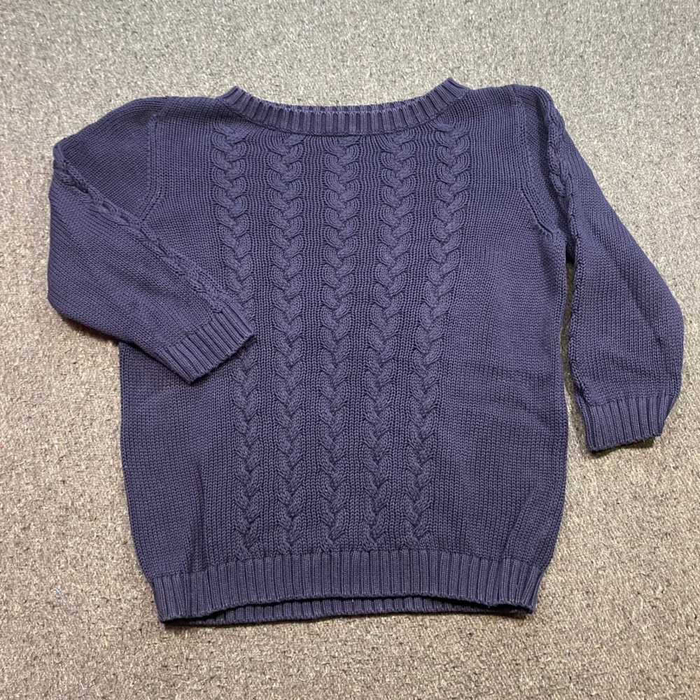 Talbots Cable Knit Sweater Sz XL Womens Navy Blue Preppy Crew Neck 3/4 Sleeve